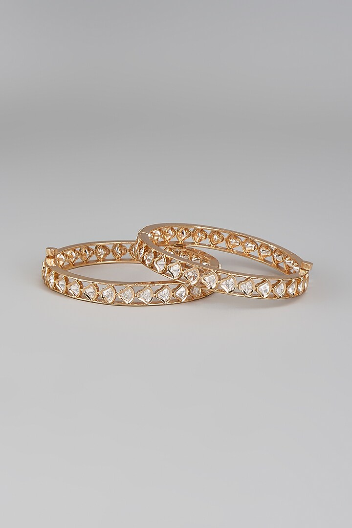 Gold Plated Kundan Polki Bracelet (Set Of 2) by Minaki at Pernia's Pop Up Shop