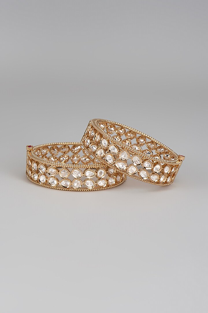 Gold Plated Kundan Polki Bracelet (Set Of 2) by Minaki at Pernia's Pop Up Shop