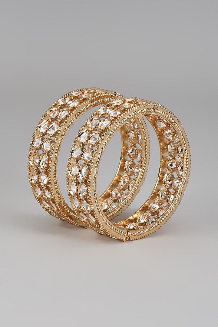 Gold Plated Kundan Polki Bracelet (Set Of 2) by Minaki at Pernia's Pop Up Shop