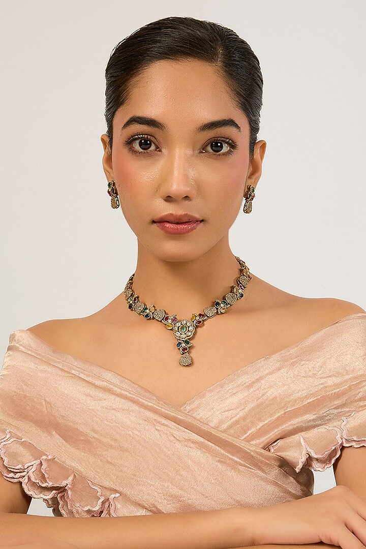 Two-Tone Finish Kundan Polki & Multi-Colored Stone Necklace Set by Minaki at Pernia's Pop Up Shop