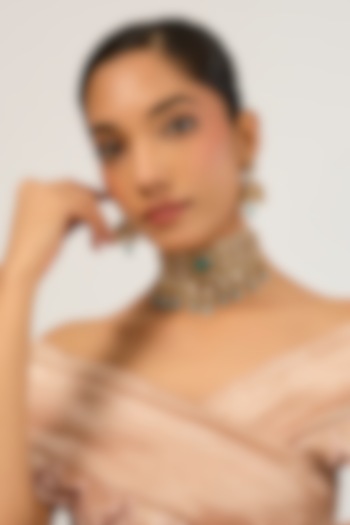 Gold Plated Kundan Polki & Blue Stone Choker Necklace Set by Minaki at Pernia's Pop Up Shop