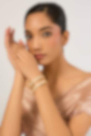 Gold Plated Kundan Polki & Crystal Embellished Kadas (Set Of 2) by Minaki at Pernia's Pop Up Shop