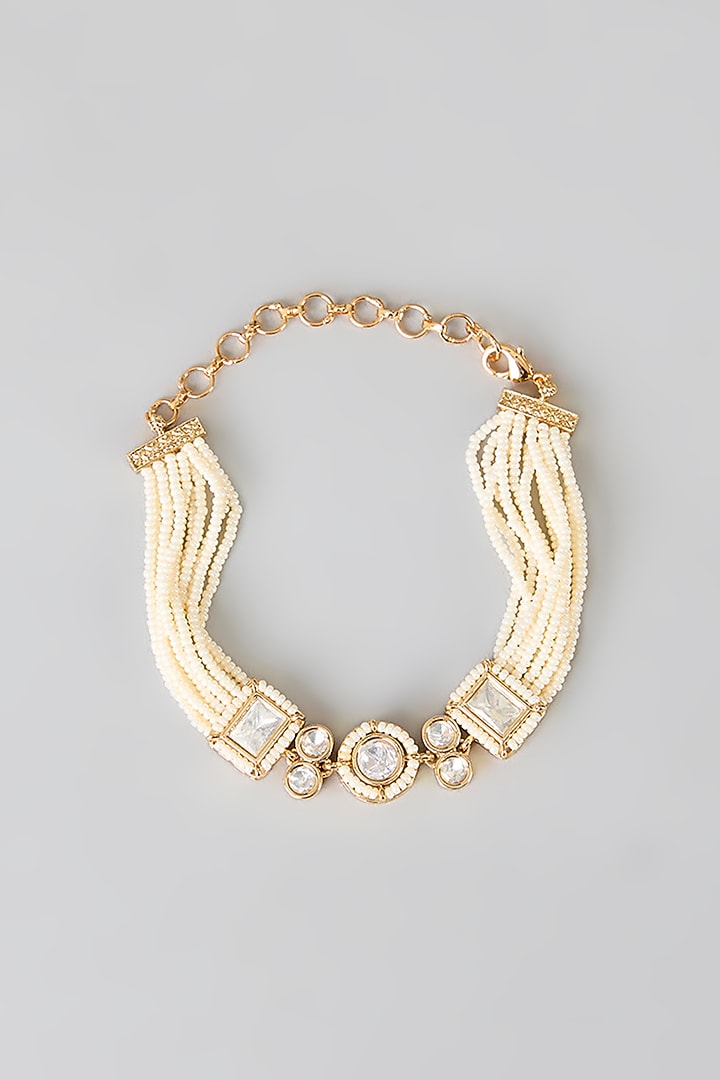 Two-Tone Finish Kundan Polki & Pearl Bracelet by Minaki at Pernia's Pop Up Shop
