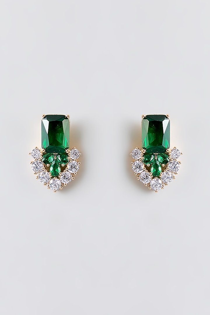 Silver Plated Green Cubic Zirconia Stud Earrings by Minaki at Pernia's Pop Up Shop