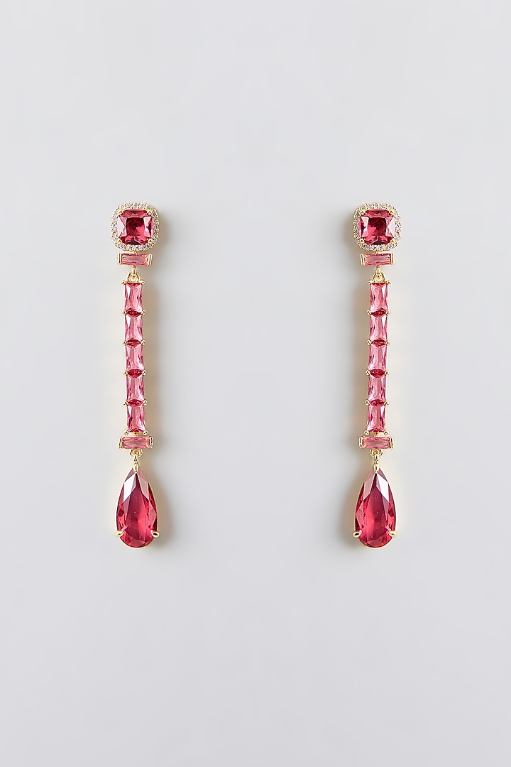 Gold Plated Pink Cubic Zirconia Dangler Earrings by Minaki at Pernia's Pop Up Shop