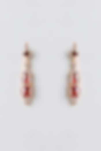 Gold Plated Red Cubic Zirconia Dangler Earrings by Minaki at Pernia's Pop Up Shop