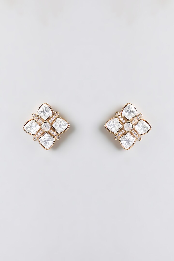 Gold Plated Kundan Polki Stud Earrings by Minaki at Pernia's Pop Up Shop