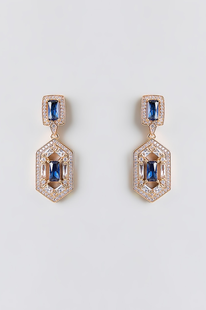 Gold Plated Blue Cubic Zirconia Dangler Earrings by Minaki at Pernia's Pop Up Shop
