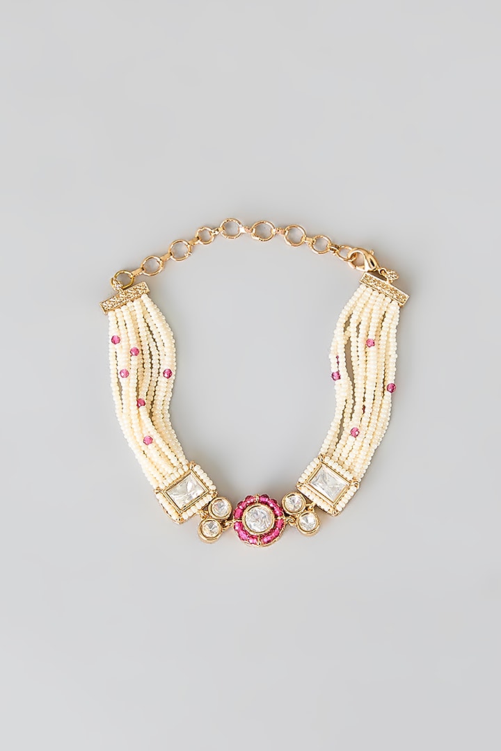 Gold Plated Kundan Polki & Pearl Bracelet by Minaki at Pernia's Pop Up Shop