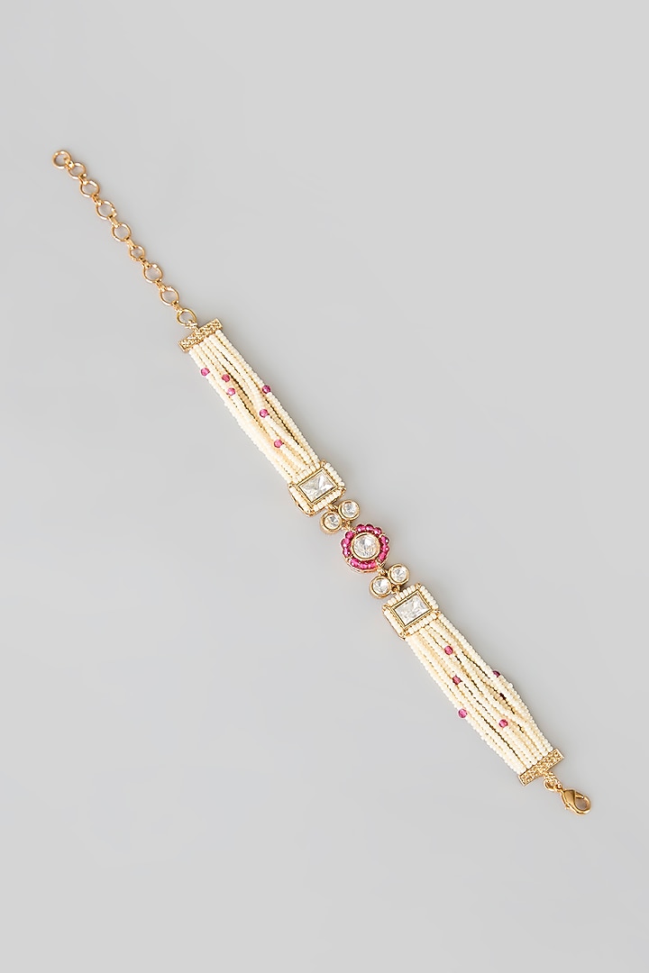 Gold Plated Kundan Polki & Pearl Bracelet by Minaki at Pernia's Pop Up Shop