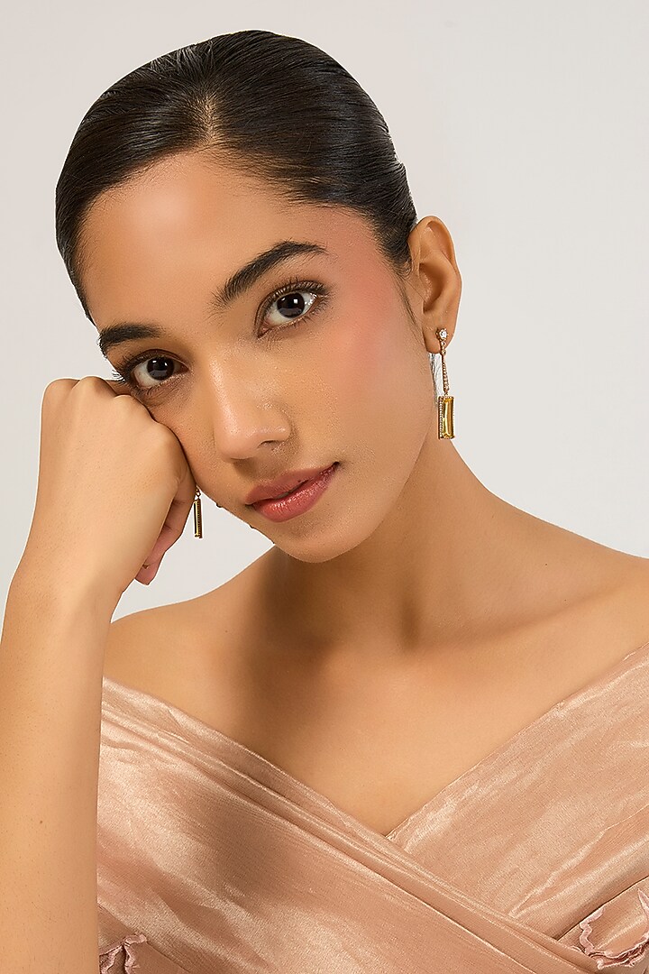 Gold Plated Yellow Cubic Zirconia Dangler Earrings by Minaki at Pernia's Pop Up Shop