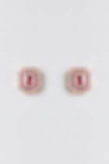 Gold Plated Red Cubic Zirconia Stud Earrings by Minaki at Pernia's Pop Up Shop