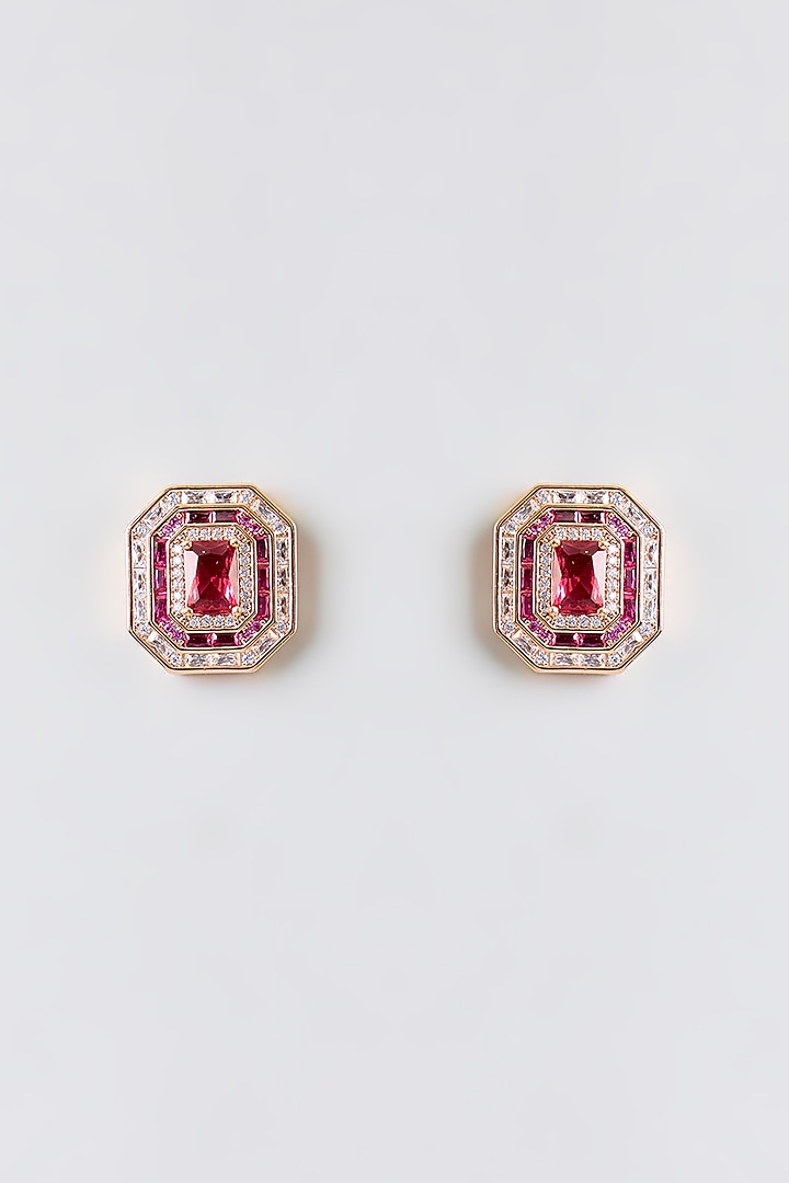 Gold Plated Red Cubic Zirconia Stud Earrings by Minaki at Pernia's Pop Up Shop