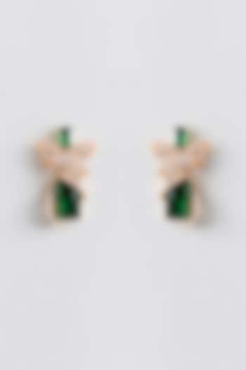 Gold Plated Green Cubic Zirconia Dangler Earrings by Minaki at Pernia's Pop Up Shop