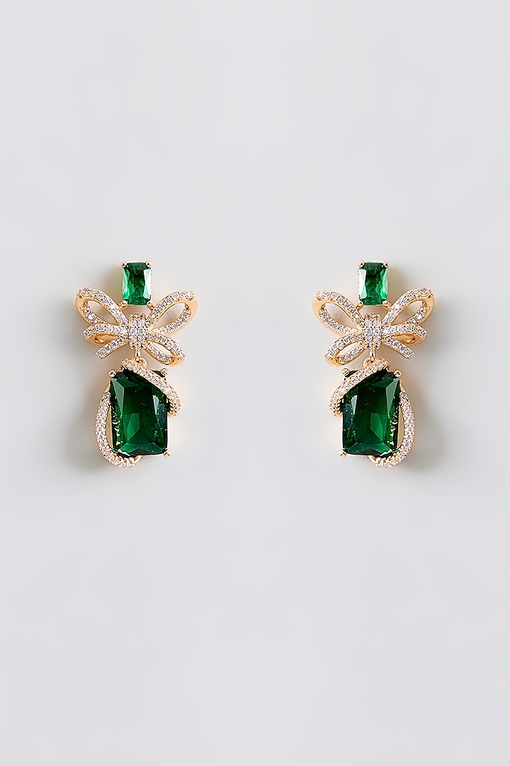 Gold Plated Green Cubic Zirconia Dangler Earrings by Minaki at Pernia's Pop Up Shop
