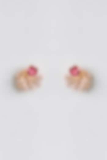 Gold Plated Red Cubic Zirconia Stud Earrings by Minaki at Pernia's Pop Up Shop