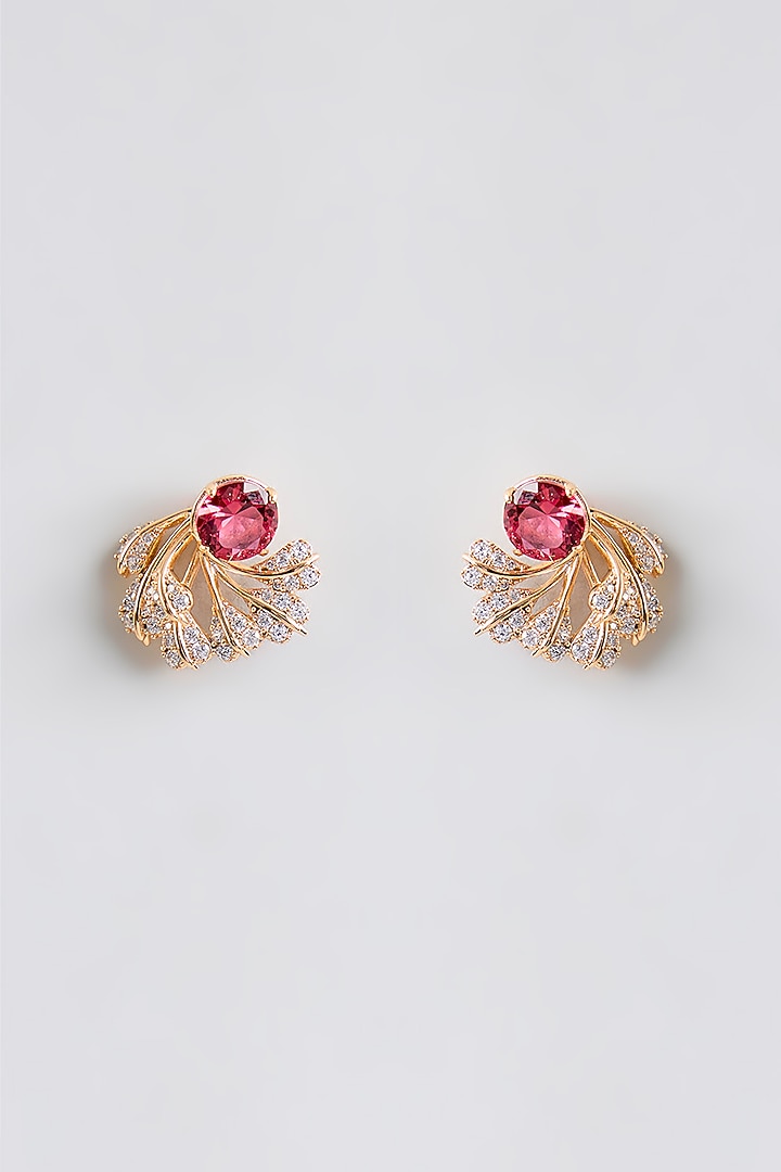 Gold Plated Red Cubic Zirconia Stud Earrings by Minaki at Pernia's Pop Up Shop