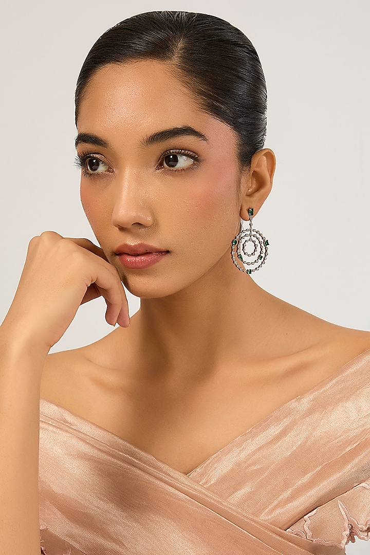 Silver Plated Green Cubic Zirconia Dangler Earrings by Minaki at Pernia's Pop Up Shop