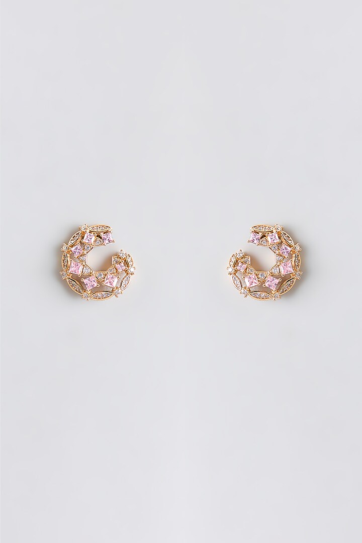 Gold Plated Pink Cubic Zirconia Stud Earrings by Minaki at Pernia's Pop Up Shop