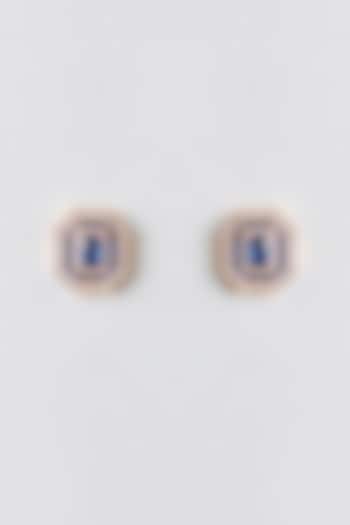 Gold Plated Blue Cubic Zirconia Stud Earrings by Minaki at Pernia's Pop Up Shop