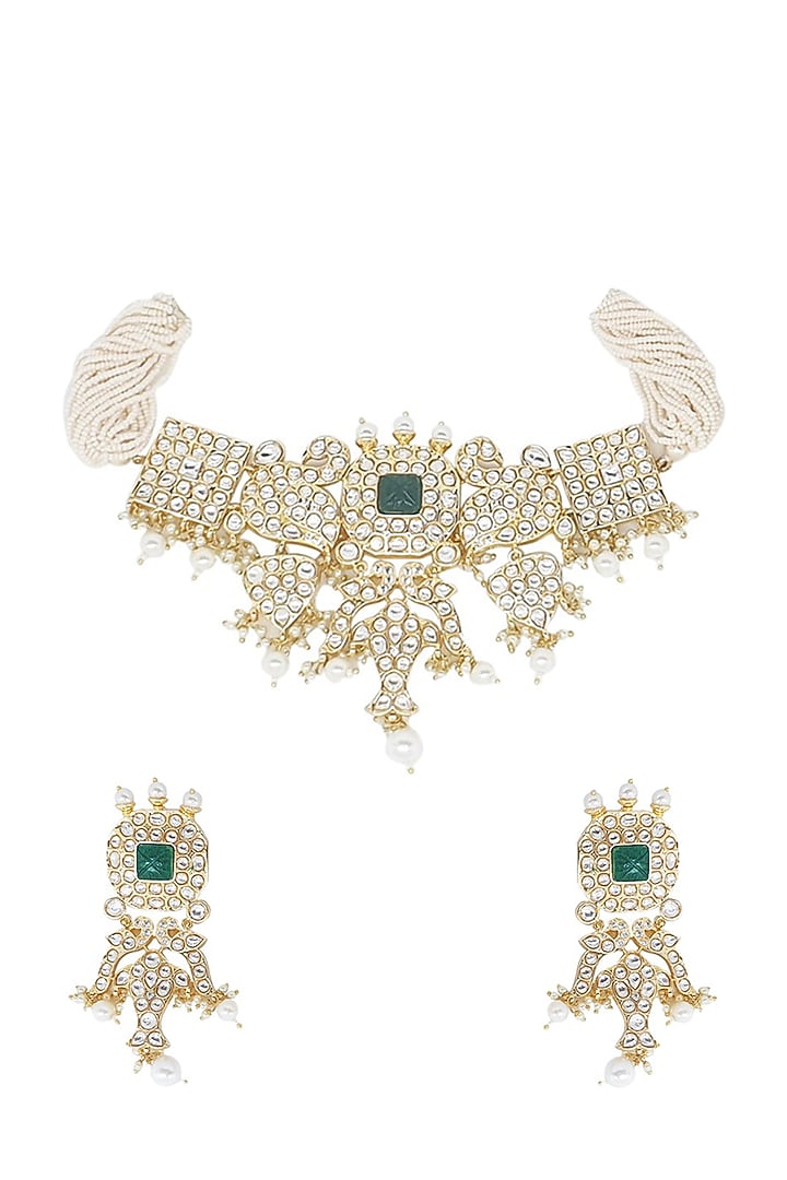 Gold Plated Handcrafted Kundan Polki Choker Necklace Set by Minaki at Pernia's Pop Up Shop