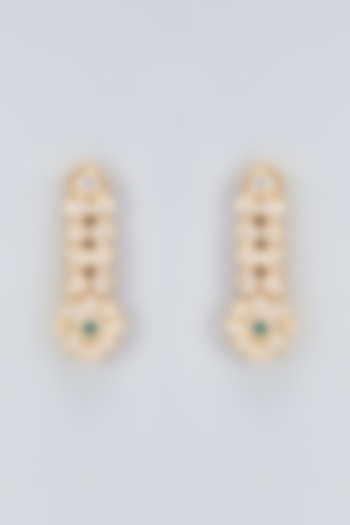 Gold Plated Kundan Polki & Emerald Stone Dangler Earrings by Minaki at Pernia's Pop Up Shop