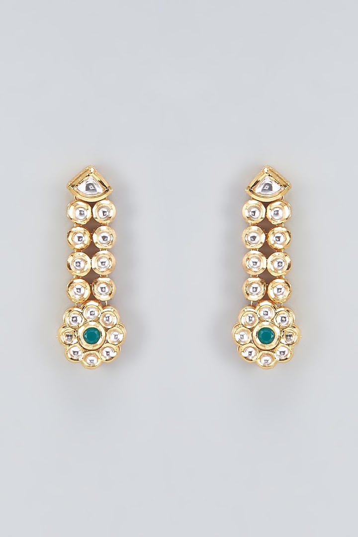 Gold Plated Kundan Polki & Emerald Stone Dangler Earrings by Minaki at Pernia's Pop Up Shop