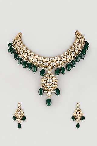 Gold Plated Kundan Polki Necklace Set by Minaki