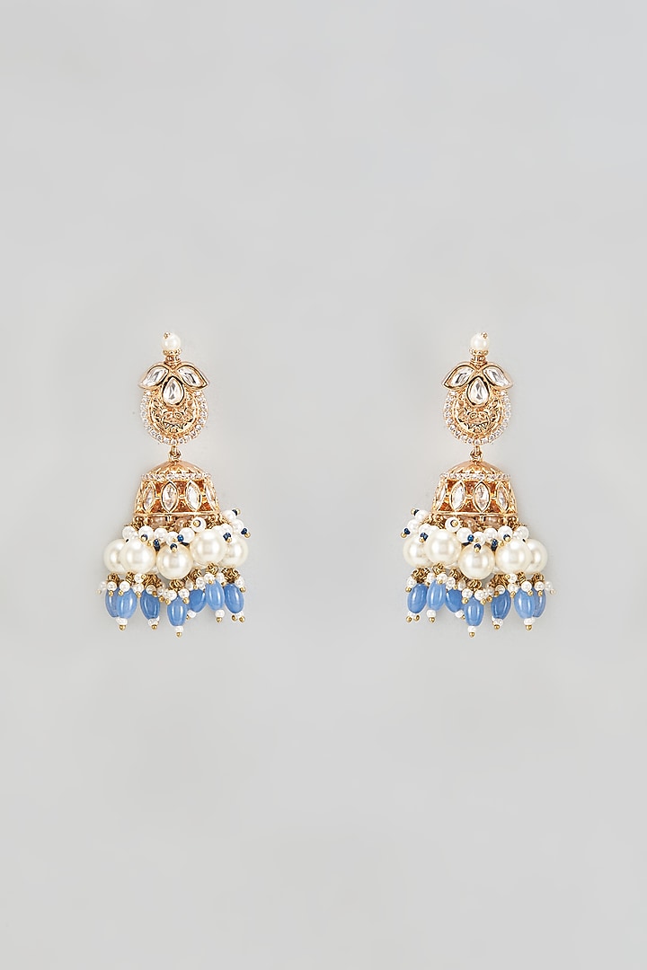 Gold Plated Kundan Polk & Pearls Jhumka Earrings by Minaki at Pernia's Pop Up Shop