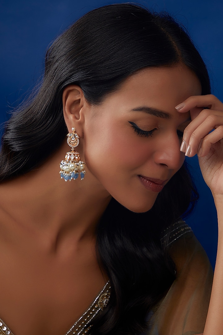 Gold Plated Kundan Polk & Pearls Jhumka Earrings by Minaki at Pernia's Pop Up Shop