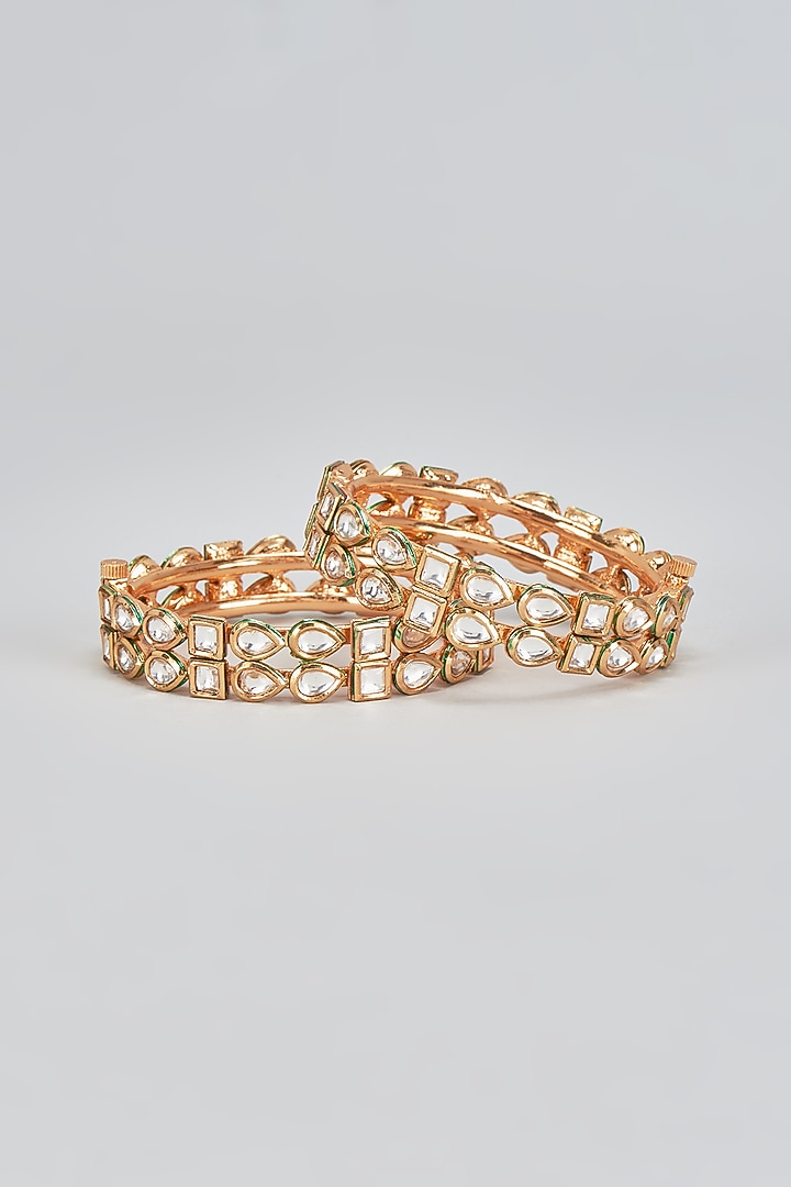 Gold Plated Kundan Polki Bangles (Set of 2) by Minaki at Pernia's Pop Up Shop