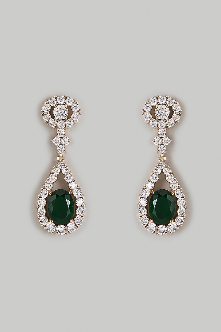 Gold Plated Green Cubic Zirconia Dangler Earrings by Minaki at Pernia's Pop Up Shop