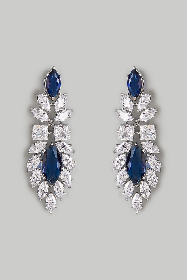 Gold Plated Blue Cubic Zirconia Dangler Earrings by Minaki at Pernia's Pop Up Shop
