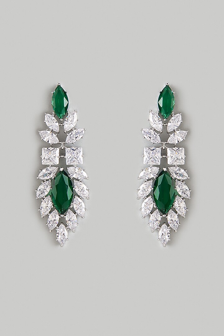 Gold Plated Green Cubic Zirconia Dangler Earrings by Minaki at Pernia's Pop Up Shop