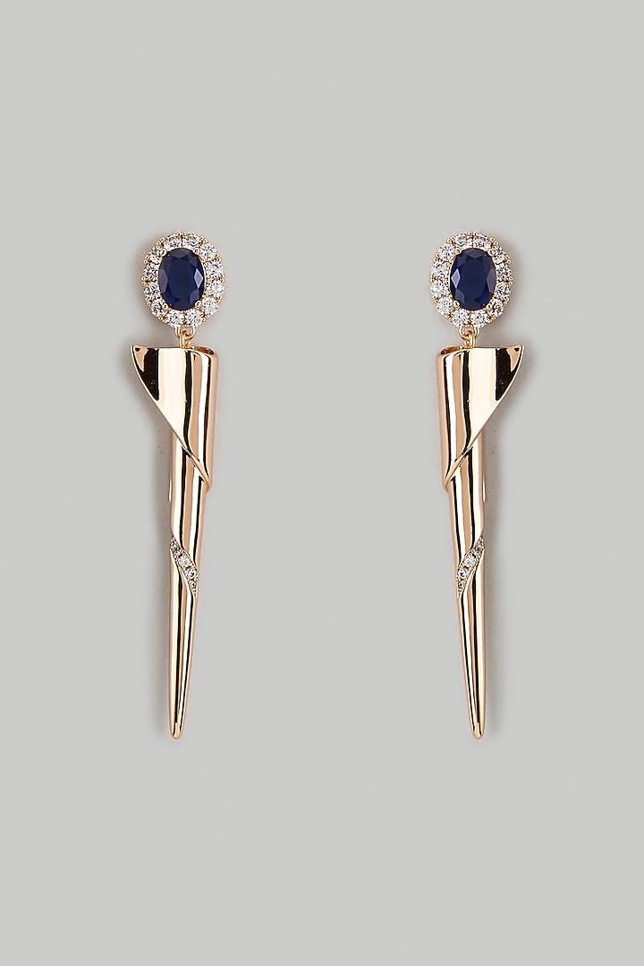 Gold Plated Blue Cubic Zirconia Dangler Earrings by Minaki at Pernia's Pop Up Shop