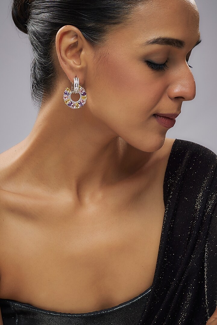 Gold Plated Multicolored Cubic Zirconia Dangler Earrings by Minaki at Pernia's Pop Up Shop