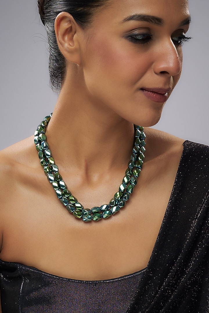 Gold Finish Green Hematite Beaded Double-Strand Necklace by Minaki at Pernia's Pop Up Shop