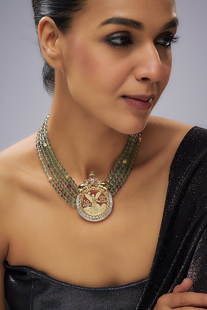 Gold Plated Cubic Zirconia & Fluorite Beaded Necklace by Minaki at Pernia's Pop Up Shop