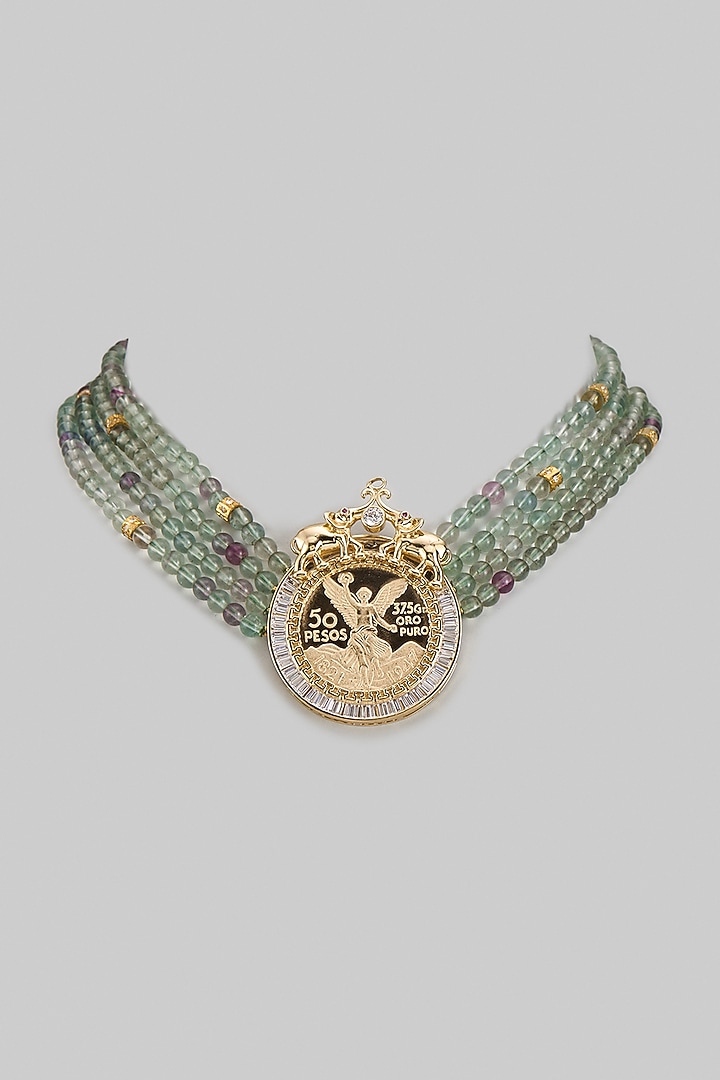Gold Plated Cubic Zirconia & Fluorite Beaded Necklace by Minaki at Pernia's Pop Up Shop