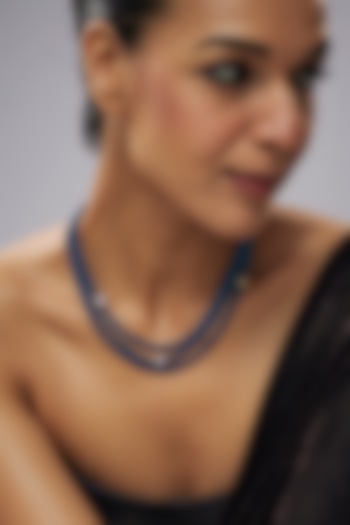 Gold Plated Cubic Zirconia & Blue Hematite Beaded Tri-Strand Necklace by Minaki at Pernia's Pop Up Shop