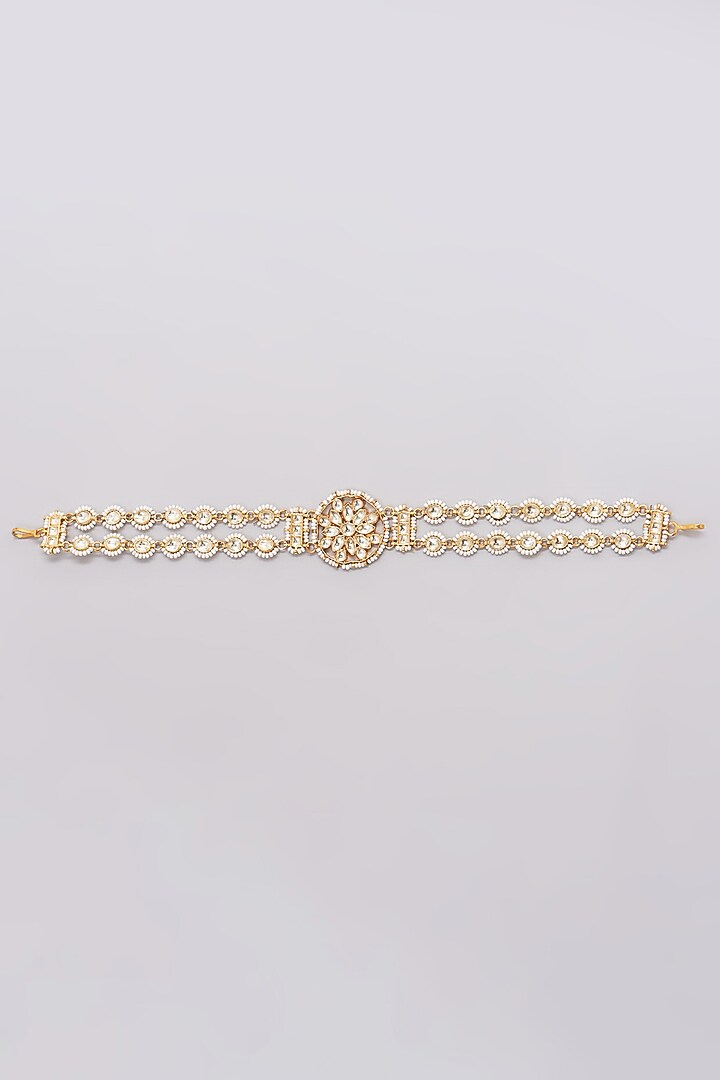 Gold Plated Kundan Polki & Pearls Matha Patti by Minaki at Pernia's Pop Up Shop