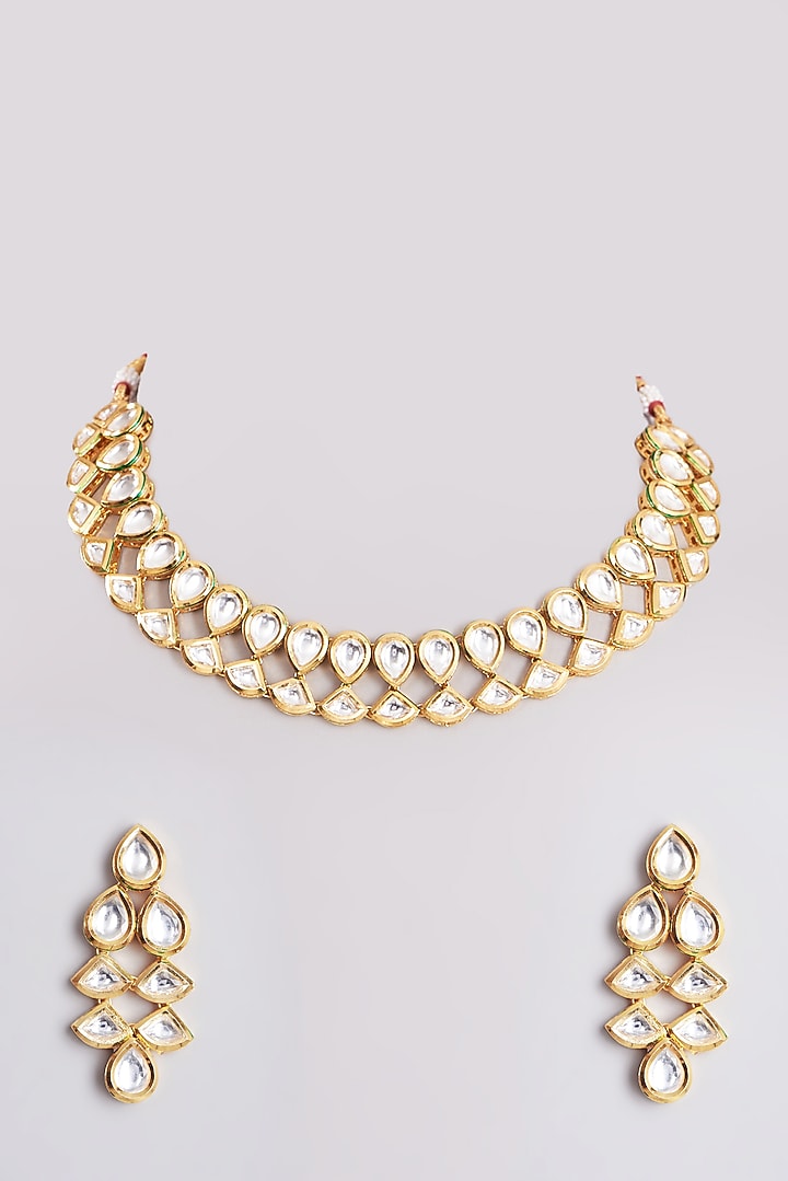 Gold Plated Kundan Polki Choker Necklace Set by Minaki at Pernia's Pop Up Shop