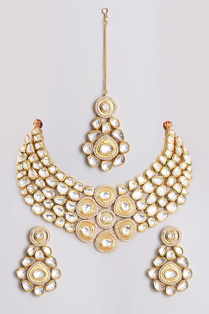 Gold Plated Zircons & Kundan Polki Bridal Necklace Set by Minaki at Pernia's Pop Up Shop