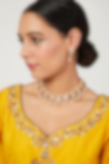 Gold Plated Zircons & Pearls Necklace Set by Minaki
