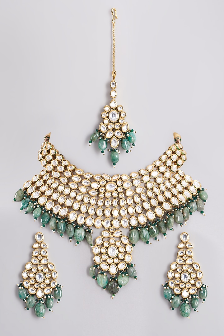 Gold Plated Kundan Polki Bridal Necklace Set by Minaki at Pernia's Pop Up Shop