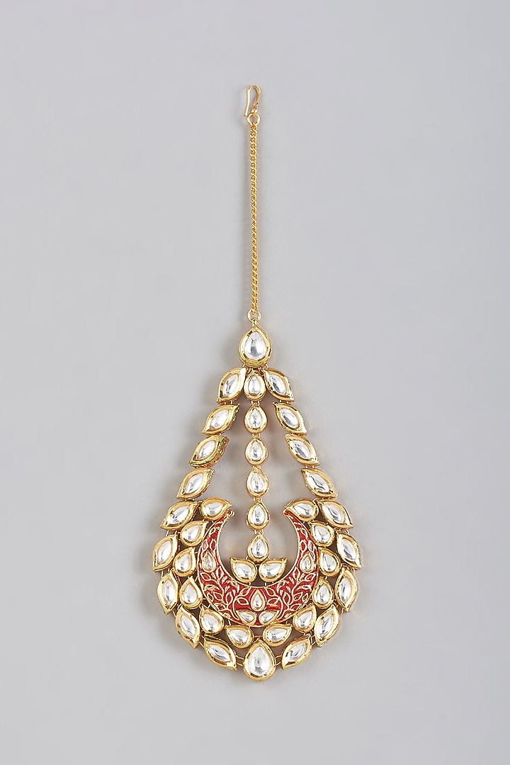 Gold Plated Kundan Polki Meenakari Passa by Minaki at Pernia's Pop Up Shop