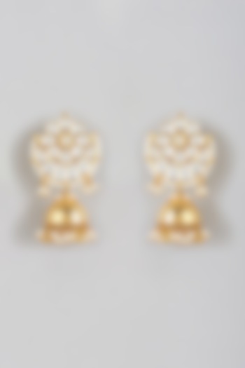 Gold Plated Pachi Kundan Polki Jhumka Earrings by Minaki