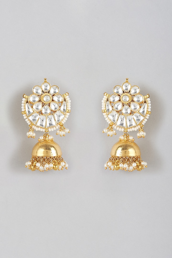 Gold Plated Pachi Kundan Polki Jhumka Earrings by Minaki