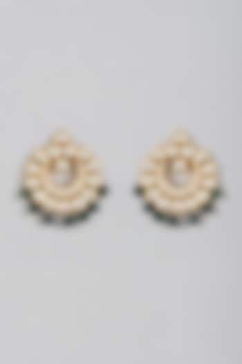 Gold Plated Agate Beads Chandbali Earrings by Minaki