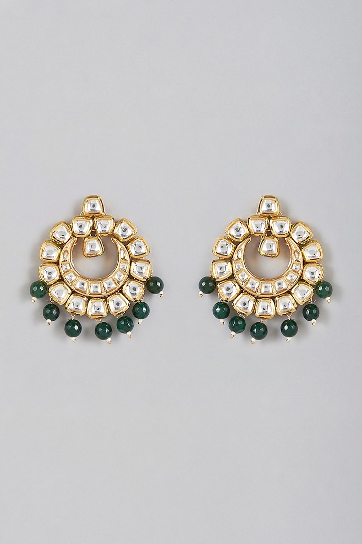 Gold Plated Agate Beads Chandbali Earrings by Minaki